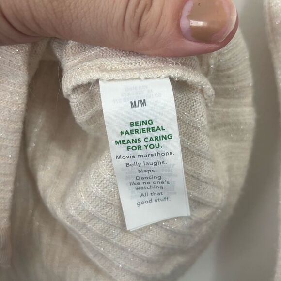 Aerie Cream Sparkle Women's Cardigan Ribbed Sweater Mediu - Picture 4 of 6